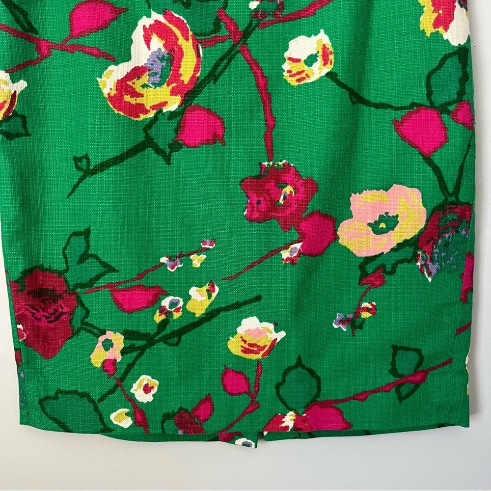 J. Crew Factory Basketweave Springtime Floral 100% Cotton Pencil Midi Skirt Sz 6